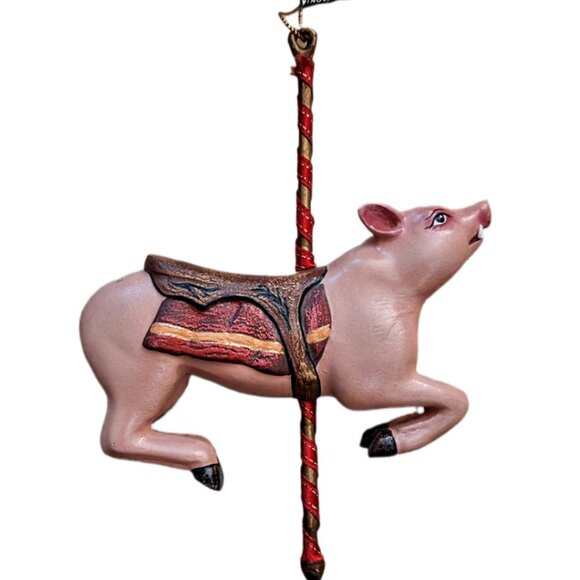 Vintage Smithsonian Hand Crafted Carousel Pig Christmas Ornament Kurt Adler New - Picture 6 of 9